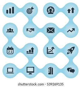 Set Of 16 Simple Startup Icons. Can Be Found Such Elements As Computer, Envelope, Date And Other.