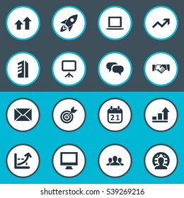 Set Of 16 Simple Startup Icons. Can Be Found Such Elements As Success, Graph, Global Business And Other.