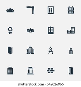 Set Of 16 Simple Structure Icons. Can Be Found Such Elements As Residence, Floor, Construction And Other.