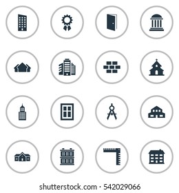 Set Of 16 Simple Structure Icons. Can Be Found Such Elements As Glazing, Floor, Structure And Other.