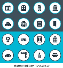Set Of 16 Simple Structure Icons. Can Be Found Such Elements As Glazing, Academy, Floor And Other.