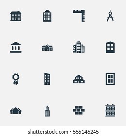 Set Of 16 Simple Structure Icons. Can Be Found Such Elements As Structure, Block, Length And Other.