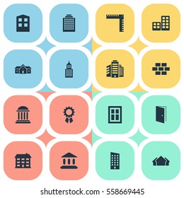 Set Of 16 Simple Structure Icons. Can Be Found Such Elements As Superstructure, Floor, Academy And Other.
