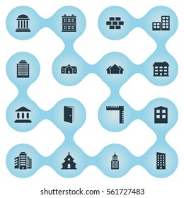 Set Of 16 Simple Structure Icons. Can Be Found Such Elements As Popish, Flat, Residence And Other.
