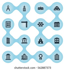 Set Of 16 Simple Structure Icons. Can Be Found Such Elements As Engineer Tool, Reward, Residence And Other.