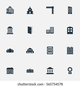 Set Of 16 Simple Structure Icons. Can Be Found Such Elements As Reward, Block, Length And Other.