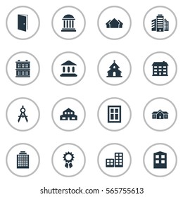 Set Of 16 Simple Structure Icons. Can Be Found Such Elements As Reward, School, Academy And Other.