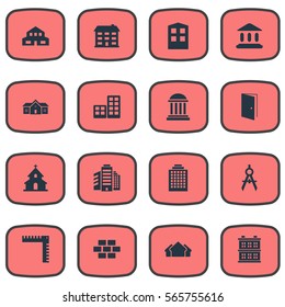 Set Of 16 Simple Structure Icons. Can Be Found Such Elements As Superstructure, Construction, Shelter And Other.