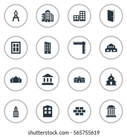 Set Of 16 Simple Structure Icons. Can Be Found Such Elements As Popish, Structure, Shelter And Other.