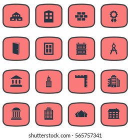 Set Of 16 Simple Structure Icons. Can Be Found Such Elements As Construction, Glazing, Residential And Other.