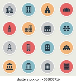 Set Of 16 Simple Structure Icons. Can Be Found Such Elements As Stone, Flat, Structure And Other.