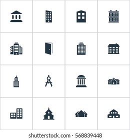 Set Of 16 Simple Structure Icons. Can Be Found Such Elements As Floor, Construction, School And Other.