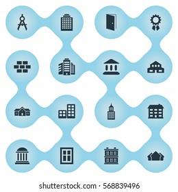 Set Of 16 Simple Structure Icons. Can Be Found Such Elements As Engineer Tool, Residence, Gate And Other.