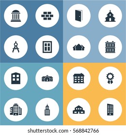 Set Of 16 Simple Structure Icons. Can Be Found Such Elements As Stone, Popish, Engineer Tool And Other.