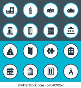 Set Of 16 Simple Structure Icons. Can Be Found Such Elements As Floor, Academy, Booth And Other.