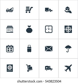 Set Of 16 Simple Surrender Icons. Can Be Found Such Elements As Van, Gift, Airline And Other.