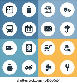 Set Of 16 Simple Surrender Icons. Can Be Found Such Elements As Holdall, Luggage Bearer, Gingham And Other.