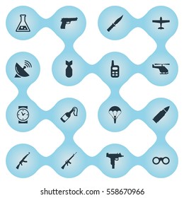 Set Of 16 Simple Terror Icons. Can Be Found Such Elements As Chemistry, Cold Weapon, Nuke And Other.
