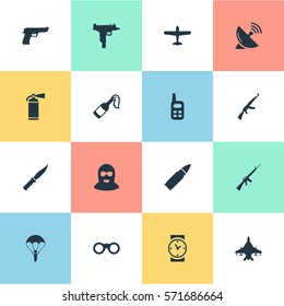 Set Of 16 Simple Terror Icons. Can Be Found Such Elements As Terrorist, Walkies, Signal Receiver And Other.