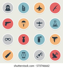 Set Of 16 Simple Terror Icons. Can Be Found Such Elements As Sky Force, Terrorist, Nuke And Other.