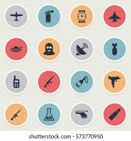 Set Of 16 Simple Terror Icons. Can Be Found Such Elements As Chemistry, Sky Force, Walkies And Other.