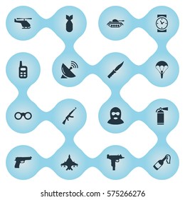 Set Of 16 Simple Terror Icons. Can Be Found Such Elements As Terrorist, Pistol, Firearm And Other.