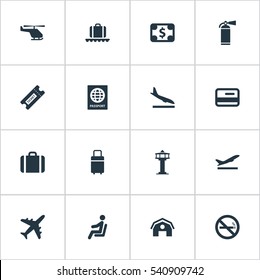 Set Of 16 Simple Transportation Icons. Can Be Found Such Elements As Coupon, Alighting Plane, Credit Card And Other.