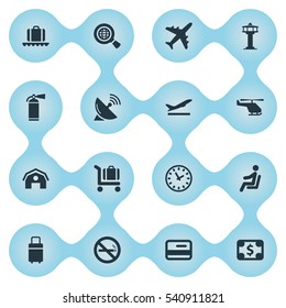 Set Of 16 Simple Transportation Icons. Can Be Found Such Elements As Credit Card, Currency, Protection Tool And Other.