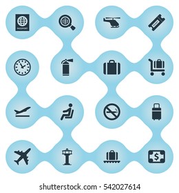 Set Of 16 Simple Transportation Icons. Can Be Found Such Elements As Seat, Global Research, Luggage Carousel And Other.