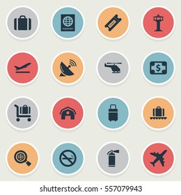 Set Of 16 Simple Transportation Icons. Can Be Found Such Elements As Air Transport, Takeoff, Garage And Other.