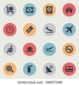 Set Of 16 Simple Transportation Icons. Can Be Found Such Elements As Certificate Of Citizenship, Coupon, Watch And Other.