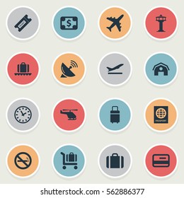 Set Of 16 Simple Transportation Icons. Can Be Found Such Elements As Antenna , Handbag, Takeoff.