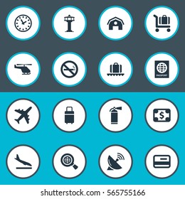 Set Of 16 Simple Transportation Icons. Can Be Found Such Elements As Garage, Certificate Of Citizenship, Currency And Other.