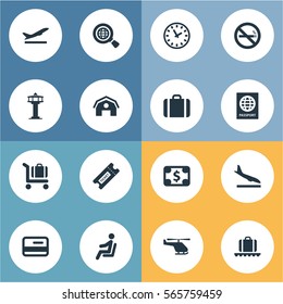 Set Of 16 Simple Transportation Icons. Can Be Found Such Elements As Air Transport, Garage, Seat And Other.
