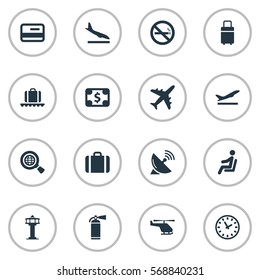Set Of 16 Simple Transportation Icons. Can Be Found Such Elements As Handbag, Travel Bag, Watch.