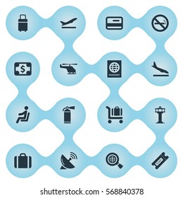 Set Of 16 Simple Transportation Icons. Can Be Found Such Elements As Coupon , Flight Control Tower, Handbag.