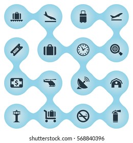 Set Of 16 Simple Transportation Icons. Can Be Found Such Elements As Flight Control Tower, Air Transport, Global Research And Other.