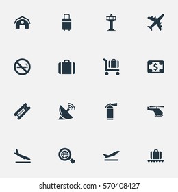 Set Of 16 Simple Transportation Icons. Can Be Found Such Elements As Handbag, Coupon , Alighting Plane.