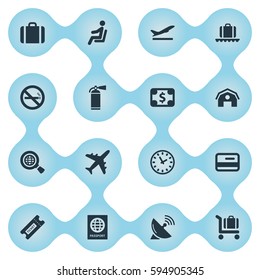 Set Of 16 Simple Transportation Icons. Can Be Found Such Elements As Garage, Certificate Of Citizenship, Coupon And Other.