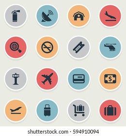 Set Of 16 Simple Transportation Icons. Can Be Found Such Elements As Air Transport, Global Research, Protection Tool And Other.