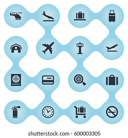 Set Of 16 Simple Transportation Icons. Can Be Found Such Elements As Watch, Travel Bag, Global Research And Other.