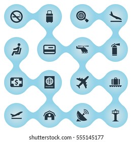 Set Of 16 Simple Travel Icons. Can Be Found Such Elements As Global Research, Protection Tool, Garage And Other.