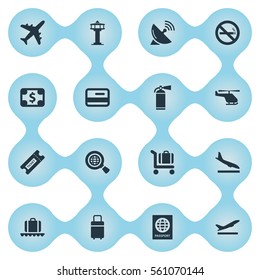 Set Of 16 Simple Travel Icons. Can Be Found Such Elements As Certificate Of Citizenship, Global Research, Takeoff And Other.