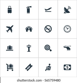 Set Of 16 Simple Travel Icons. Can Be Found Such Elements As Plane, Protection Tool, Watch And Other.
