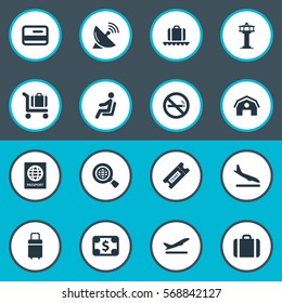Set Of 16 Simple Travel Icons. Can Be Found Such Elements As Handbag, Currency , Global Research. Set Of 16 Simple Travel Icons. Can Be Found Such Elements As Handbag, Currency , Global Research.