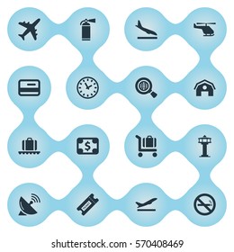Set Of 16 Simple Travel Icons. Can Be Found Such Elements As Global Research, Watch, Baggage Cart And Other.
