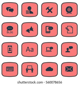 Set Of 16 Simple User Icons. Can Be Found Such Elements As E-Letter, Loudspeaker, Repair And Other.