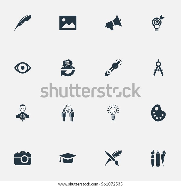 Set Of 16 Simple\
Visual Art Icons. Can Be Found Such Elements As Dividers, Photo\
Tool, Plume And Other.