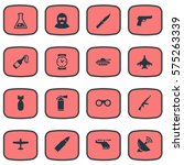 Set Of 16 Simple War Icons. Can Be Found Such Elements As Nuke, Watch, Signal Receiver And Other.