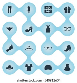 Set Of 16 Simple Wardrobe Icons. Can Be Found Such Elements As Glasses, Panties, Rack And Other.